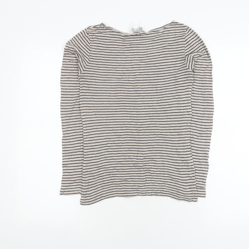 The White Company Women's Grey Striped T-Shirt, Size 6