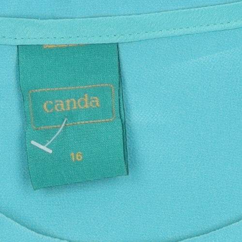 Canda Women's Blue Short Sleeve Blouse, Size 16