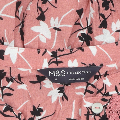 Marks and Spencer Women's Pink Floral Blouse Size 12