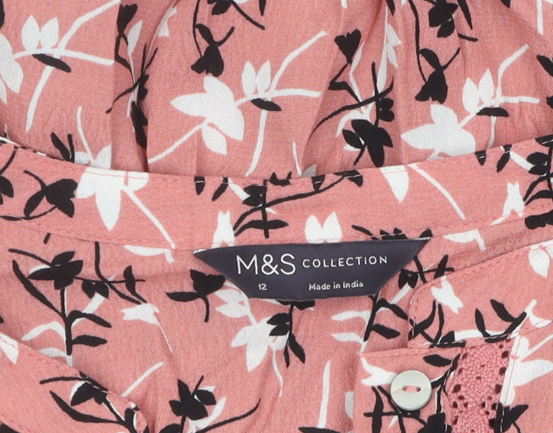 Marks and Spencer Women's Pink Floral Blouse Size 12