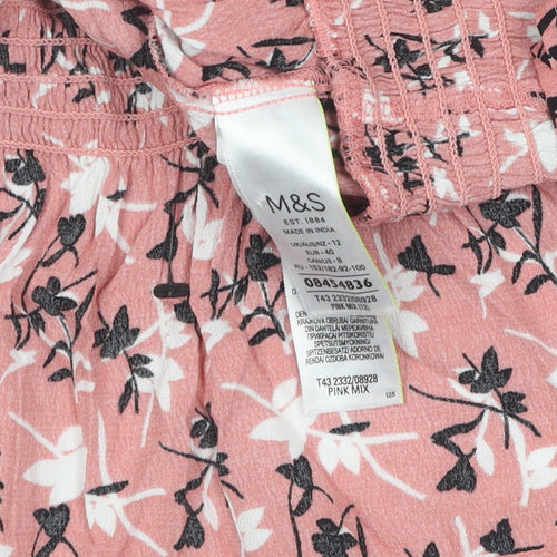 Marks and Spencer Women's Pink Floral Blouse Size 12