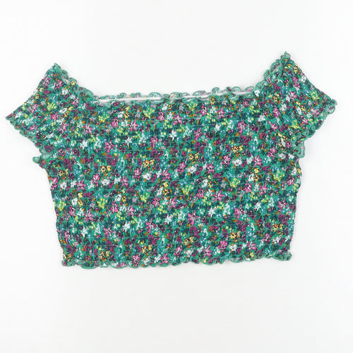 H&M Women's Multicoloured Floral Cropped Blouse Size L