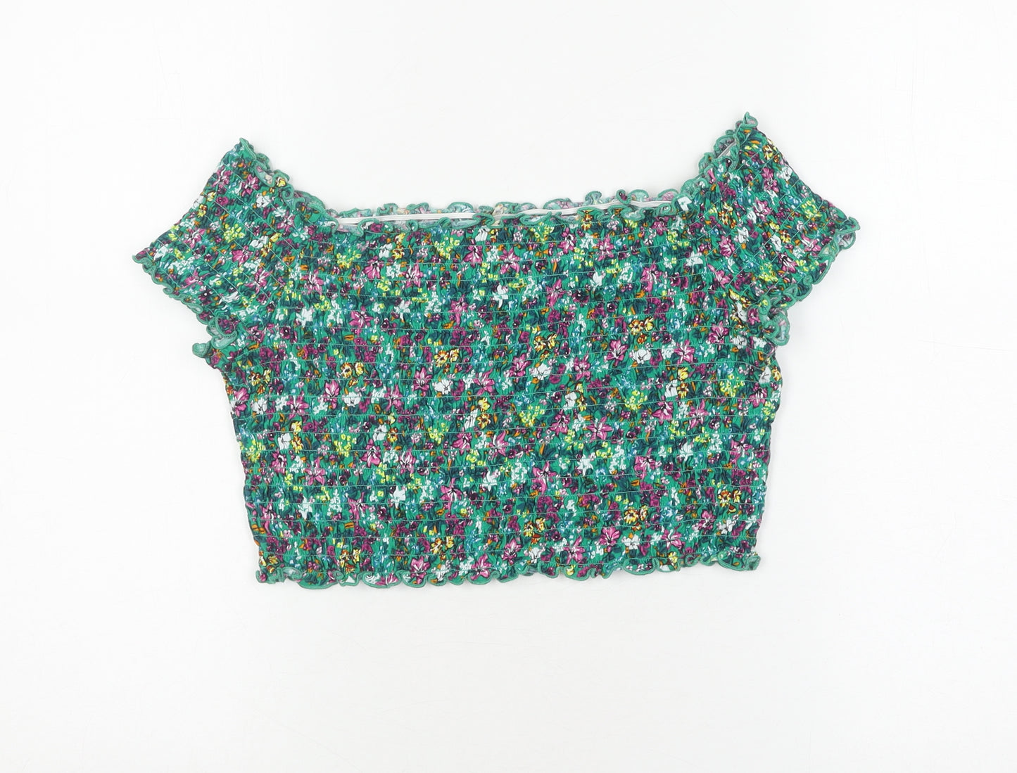 H&M Women's Multicoloured Floral Cropped Blouse Size L
