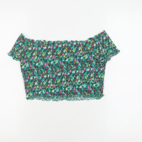 H&M Women's Multicoloured Floral Cropped Blouse Size L