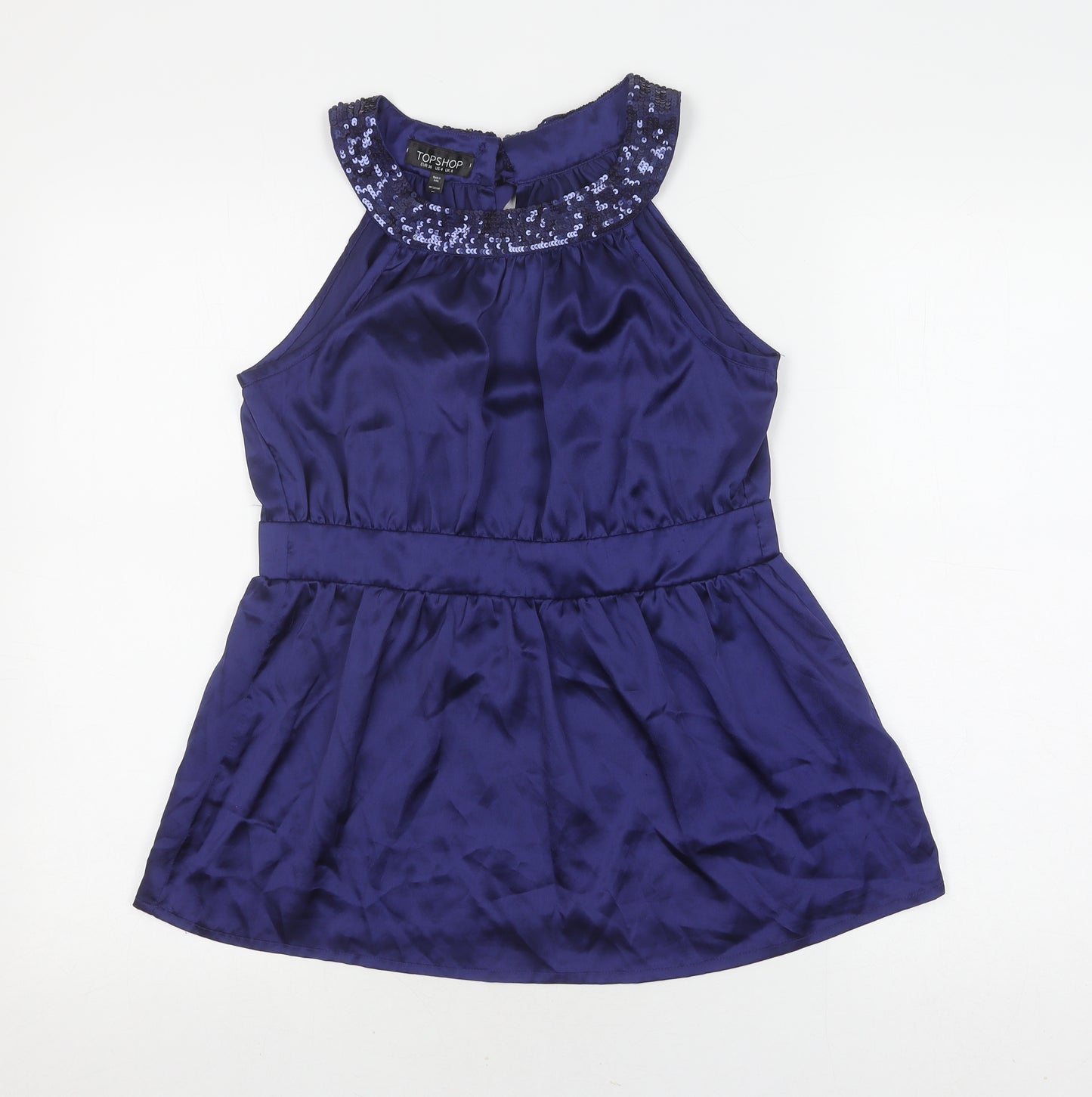 Topshop Women’s Blue Sequin Halter Camisole, Size 8