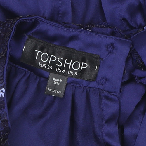 Topshop Women’s Blue Sequin Halter Camisole, Size 8
