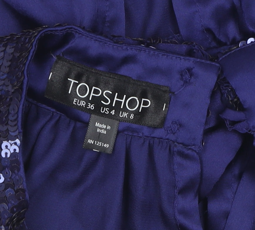 Topshop Women’s Blue Sequin Halter Camisole, Size 8