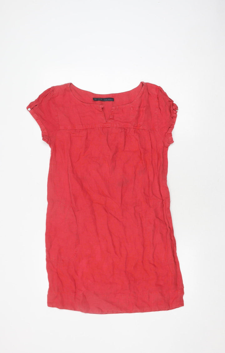 Zara Basic Women's Red Shift Dress Size 8 Short Sleeve