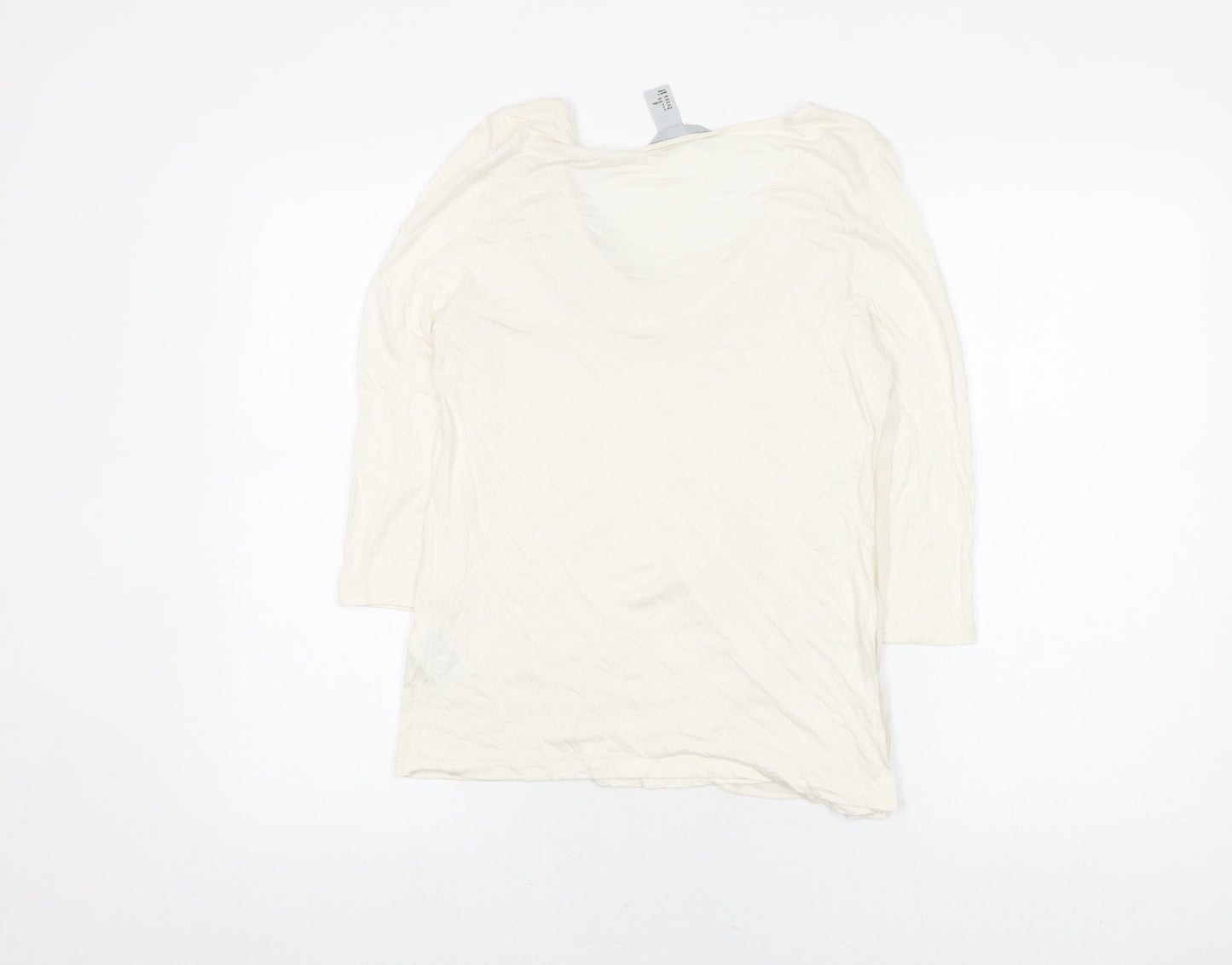 H&M Women White Blouse S Beaded 3/4 Sleeve Casual