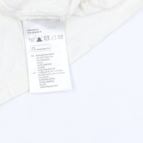 H&M Women White Blouse S Beaded 3/4 Sleeve Casual