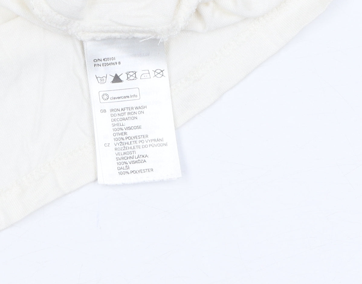 H&M Women White Blouse S Beaded 3/4 Sleeve Casual