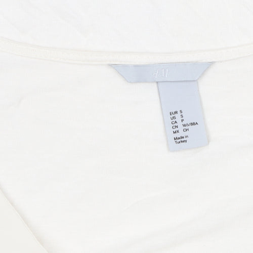 H&M Women White Blouse S Beaded 3/4 Sleeve Casual