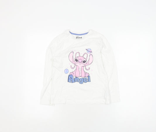 Disney Girls White Stitch Long Sleeve T-Shirt 8-9 Years