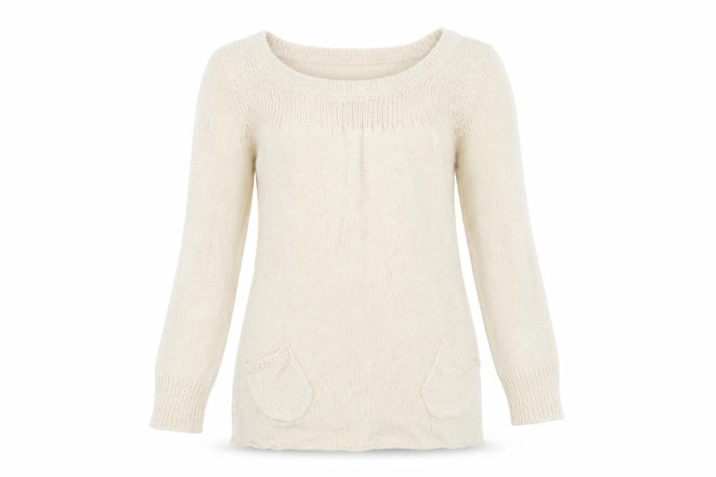 Front view of Topshop Women Beige jumper, size 8