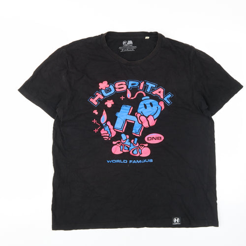 Hospital Records Men's Black Graphic T-Shirt Size L