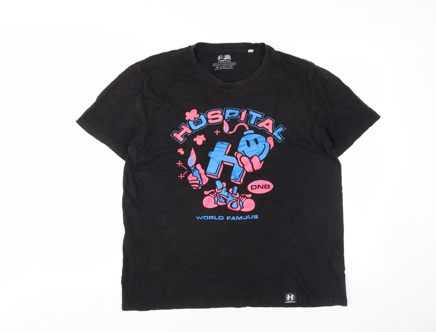 Hospital Records Men's Black Graphic T-Shirt Size L