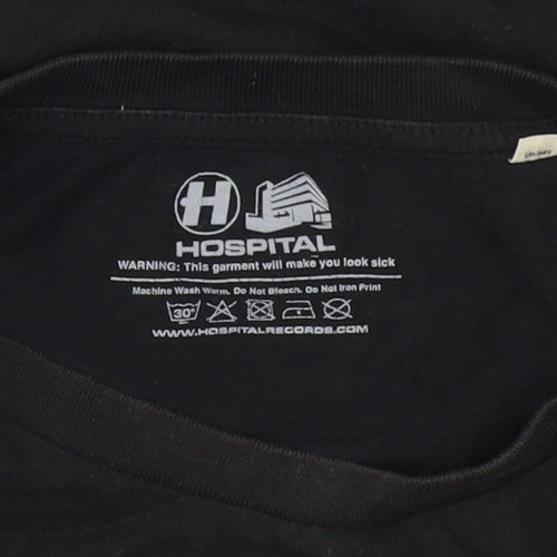 Hospital Records Men's Black Graphic T-Shirt Size L