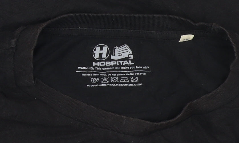 Hospital Records Men's Black Graphic T-Shirt Size L