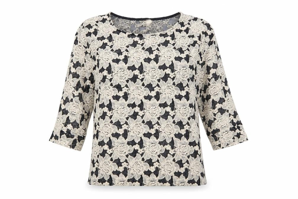 Front view of Next Women's Black Floral Lace Top, size 10