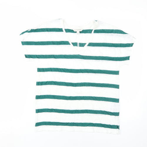 Marks and Spencer Women's Green Striped T-Shirt Size 8