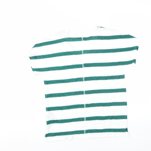 Marks and Spencer Women's Green Striped T-Shirt Size 8