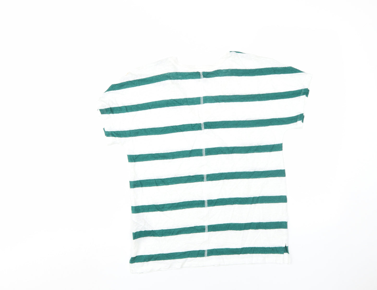 Marks and Spencer Women's Green Striped T-Shirt Size 8