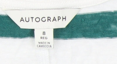 Marks and Spencer Women's Green Striped T-Shirt Size 8