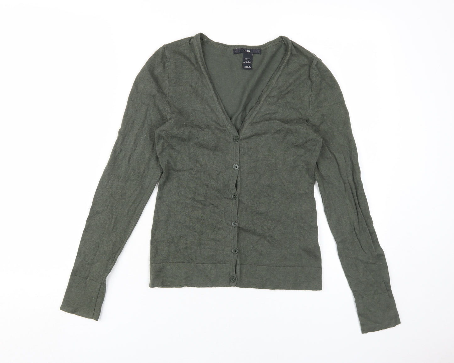 H&M Women's Green V-Neck Cardigan Size 6