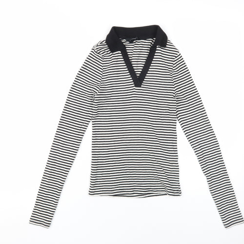 New Look Women's Black Striped Polo Top, Size 6