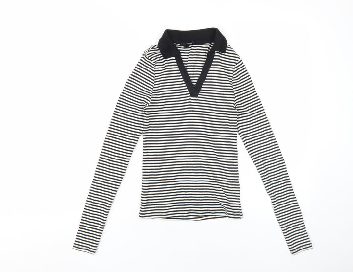 New Look Women's Black Striped Polo Top, Size 6