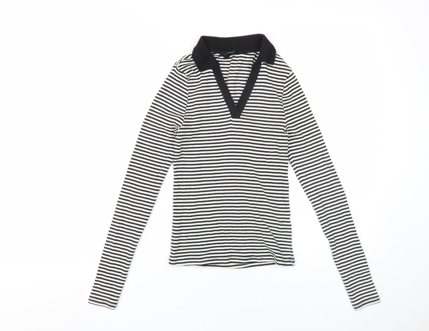 New Look Women's Black Striped Polo Top, Size 6