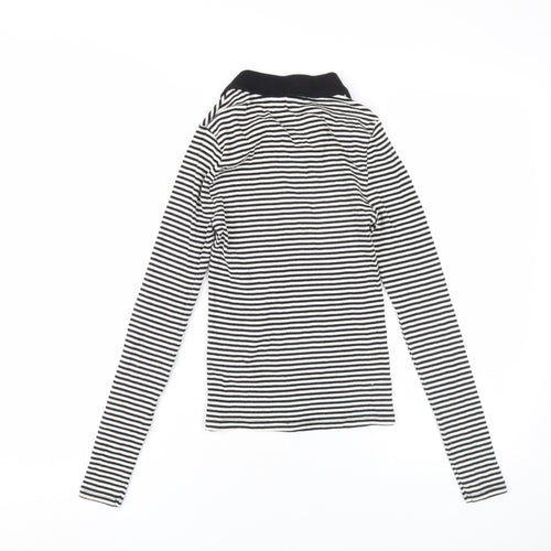 New Look Women's Black Striped Polo Top, Size 6