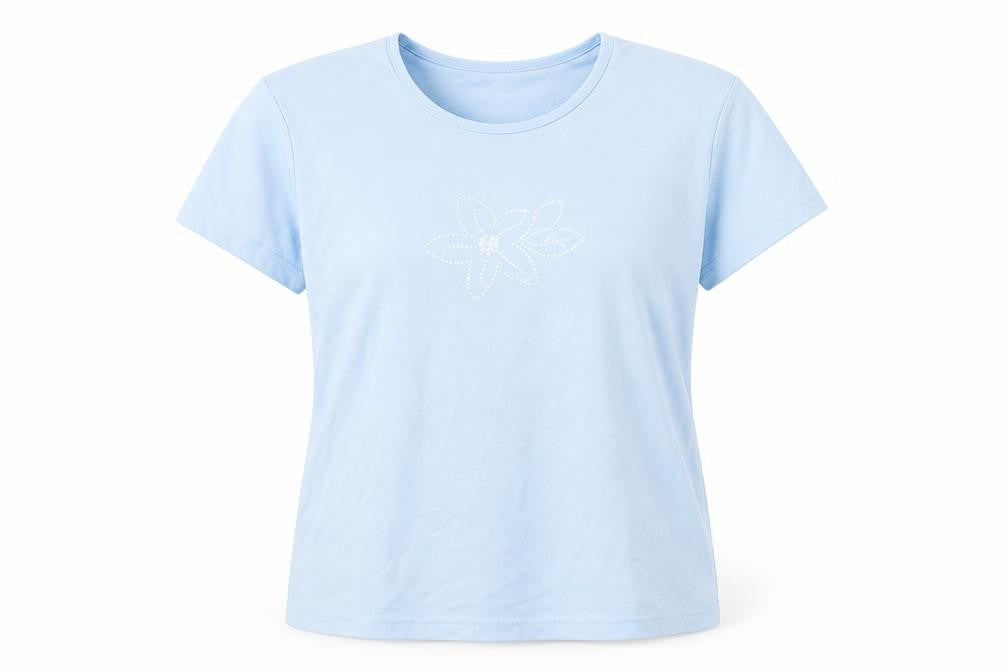 Front view of TIGI Women's Blue Basic T-Shirt, size M, Casual Wear