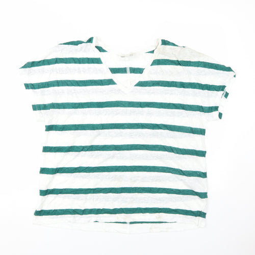 Marks and Spencer Women’s Striped White Linen T-Shirt, Size 16