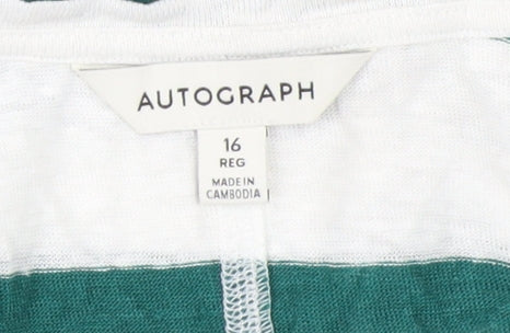Marks and Spencer Women’s Striped White Linen T-Shirt, Size 16
