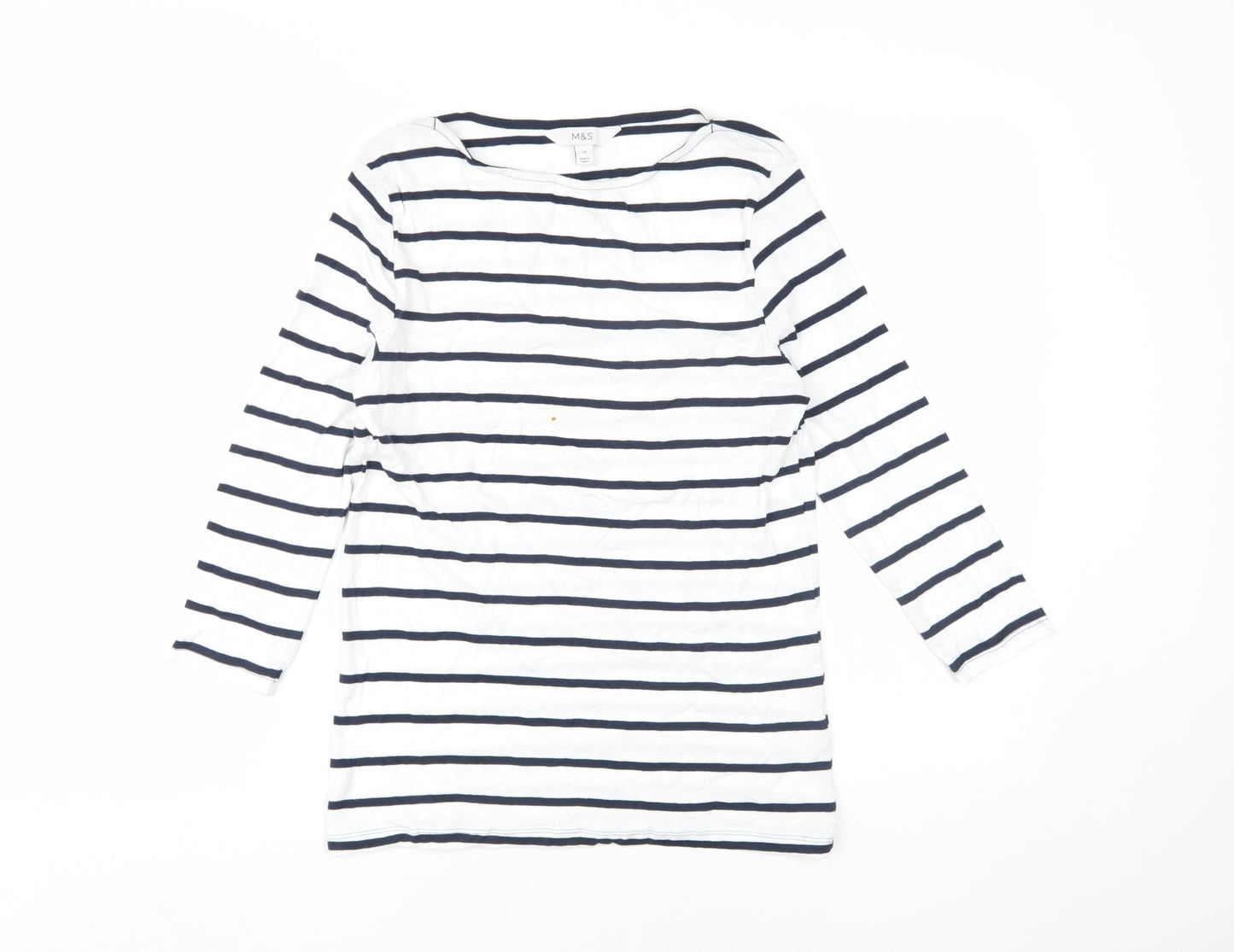 Marks and Spencer Women's White Striped T-Shirt Size 12