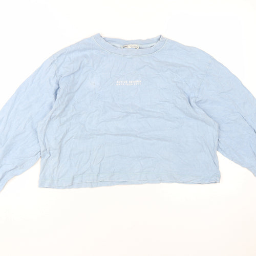 Pull&Bear Unisex Blue Cropped T-Shirt, S, Spring