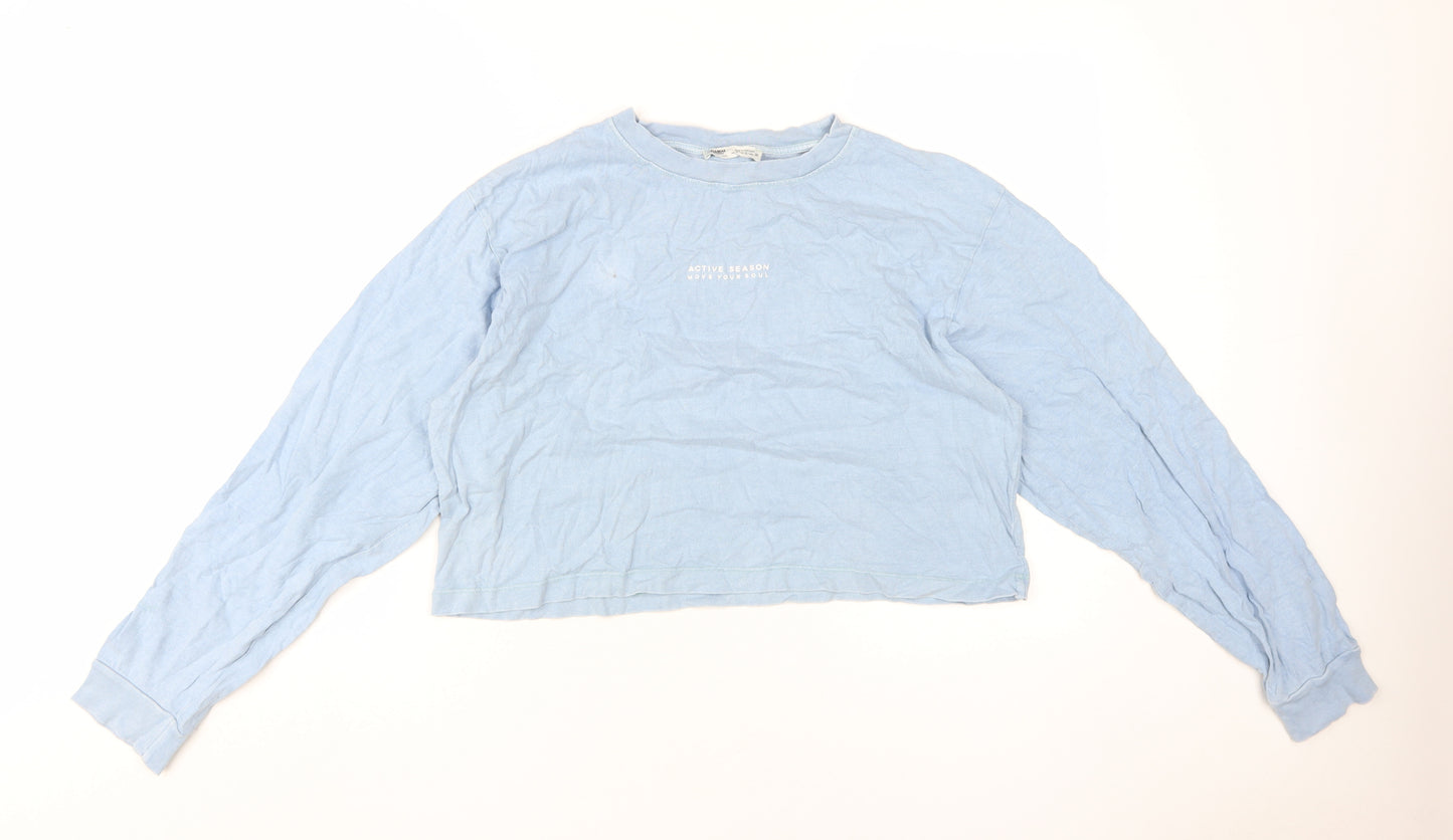 Pull&Bear Unisex Blue Cropped T-Shirt, S, Spring