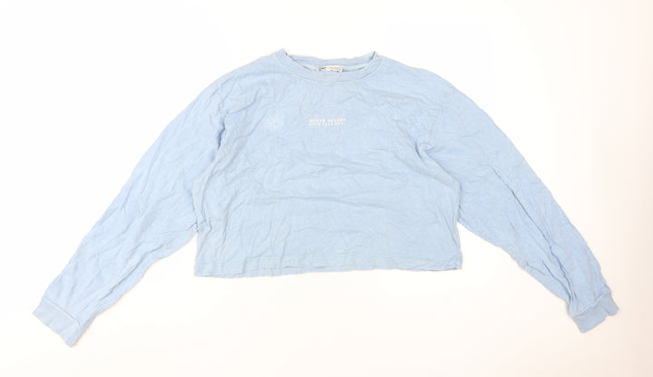 Pull&Bear Unisex Blue Cropped T-Shirt, S, Spring