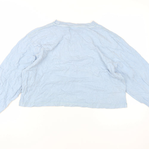 Pull&Bear Unisex Blue Cropped T-Shirt, S, Spring