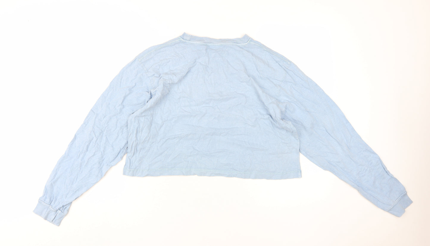 Pull&Bear Unisex Blue Cropped T-Shirt, S, Spring