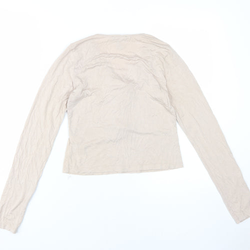 Forever 21 Women Beige L Long Sleeve Lace Up Top