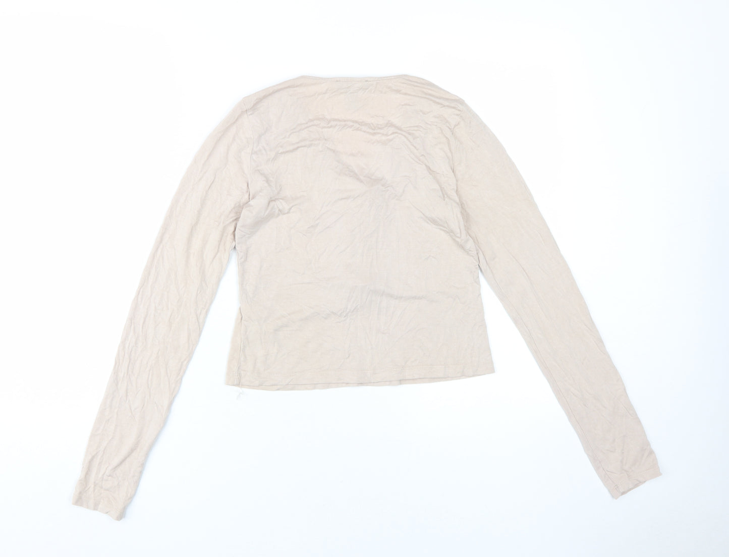 Forever 21 Women Beige L Long Sleeve Lace Up Top