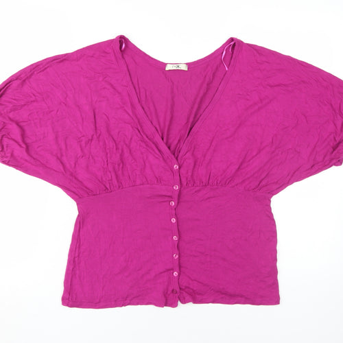 MK Women's Purple Button-Up V-Neck Top Size 16