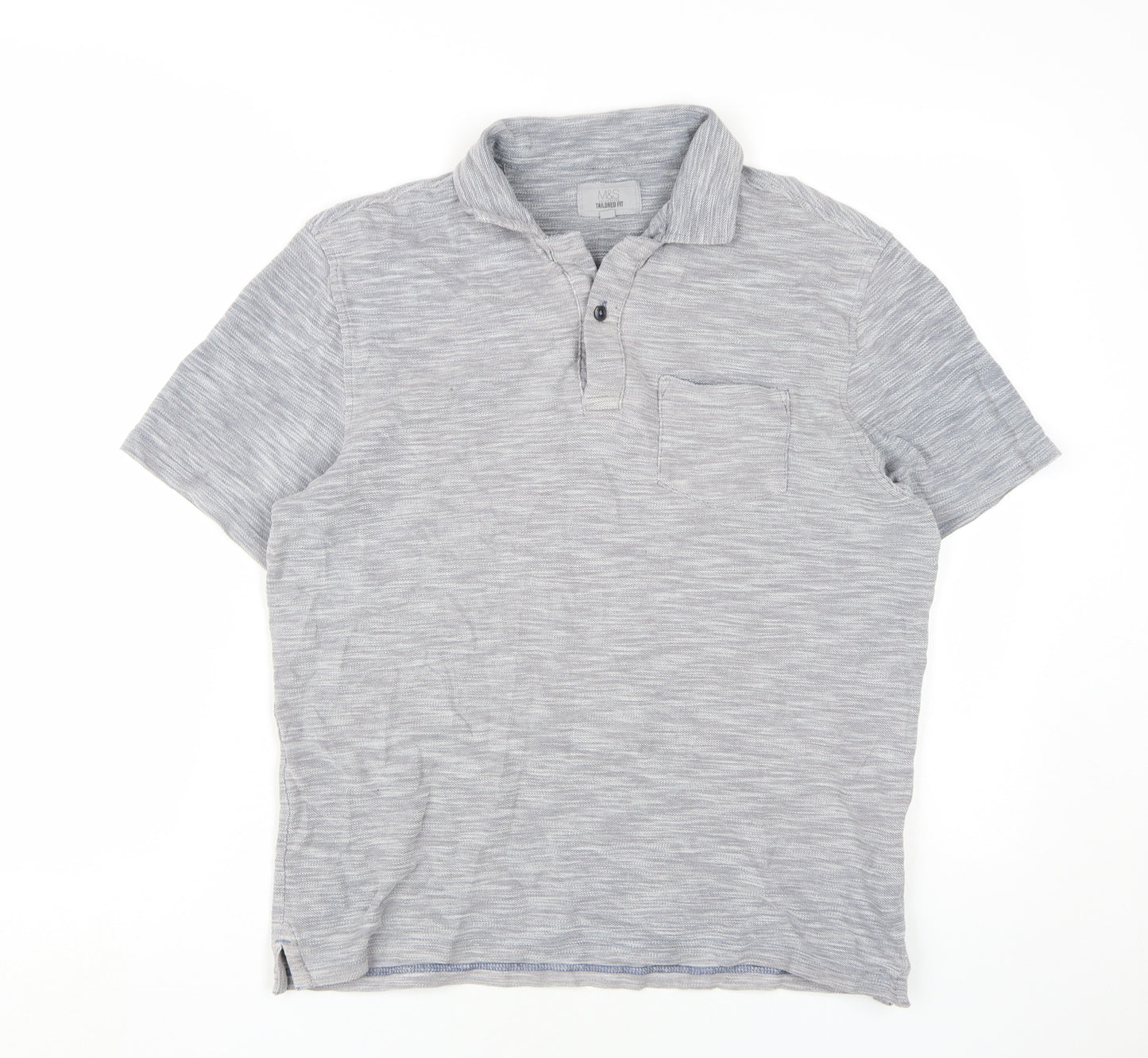 Marks and Spencer Men's Grey Polo Shirt - Size M
