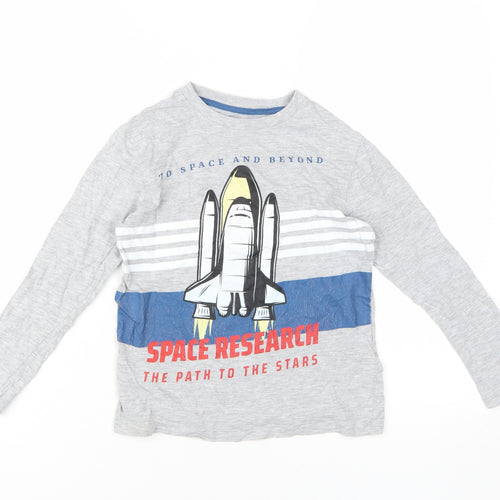 Marks and Spencer Boys Grey Space Theme Long Sleeve T-Shirt 7-8 Years