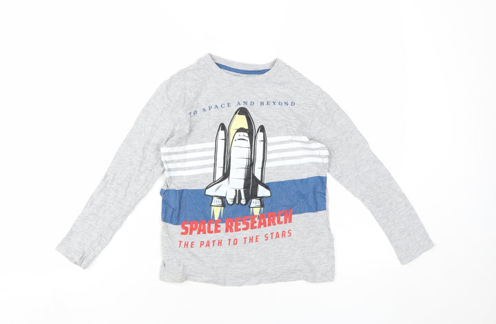 Marks and Spencer Boys Grey Space Theme Long Sleeve T-Shirt 7-8 Years