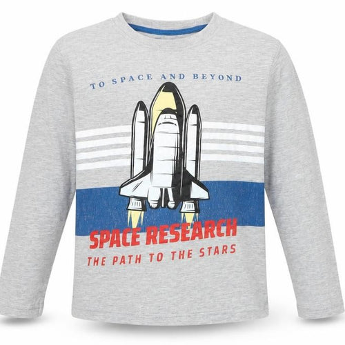 Marks and Spencer Boys Grey Space Theme Long Sleeve T-Shirt 7-8 Years