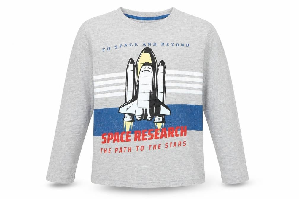 Marks and Spencer Boys Grey Space Theme Long Sleeve T-Shirt 7-8 Years