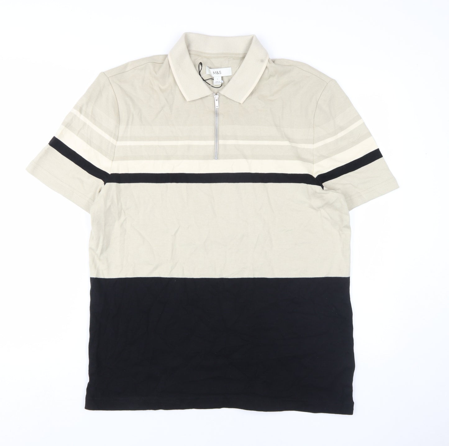 Marks & Spencer Men's Beige Black L Polo Shirt